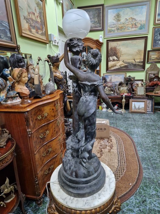 Голяма уникална антикварна френска бронзова лампа