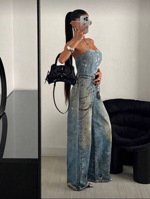 дамски дънков гащеризон L