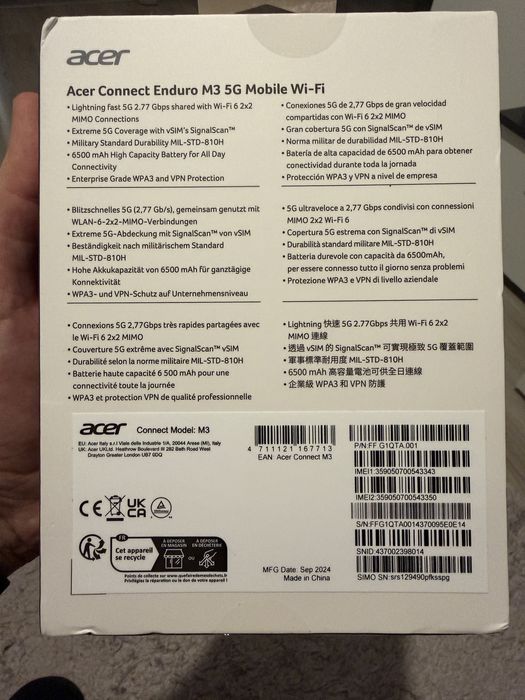 Router 5G Portabil NOU Acer Connect  Enduro M3 |  WiFi Mobil nano sim