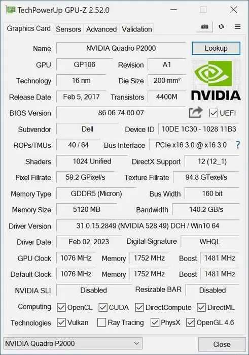 Видеокарта Quadro P2000