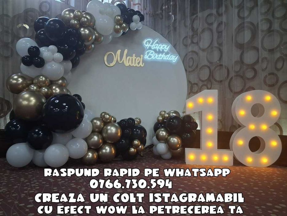 Aranjamente majorat Decor baloane Photocorner 18 ani / zi de nastere / botez / gender reveal Decor baloane Bucuresti Panou foto