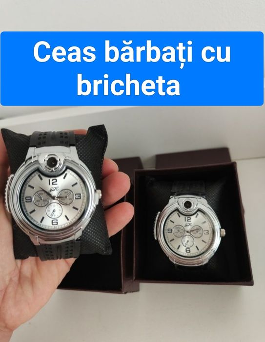 Ceas bărbați cu bricheta, ceas curea din silicon nou