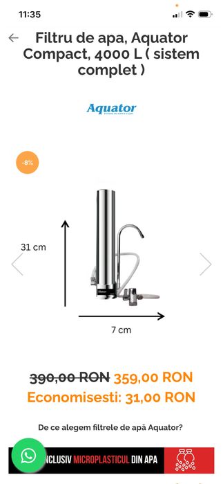 Filtru de apa atasabil la robinet