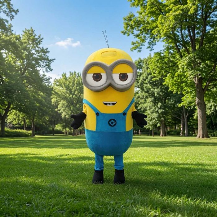 Costum mascotă Minion profesional realizat manual din materiale premium – ideal pentru evenimente și petreceri