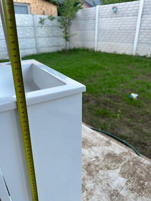 Set mobilier baie Kometmöbel 40 cm cu lavoar și mască, alb lucios, preasamblat
