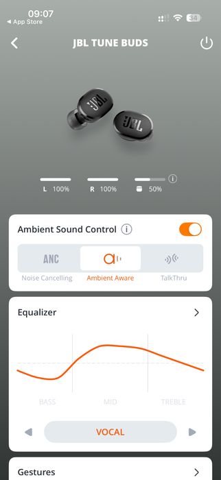 Casti wireless JBL Tune Buds, negre, ANC