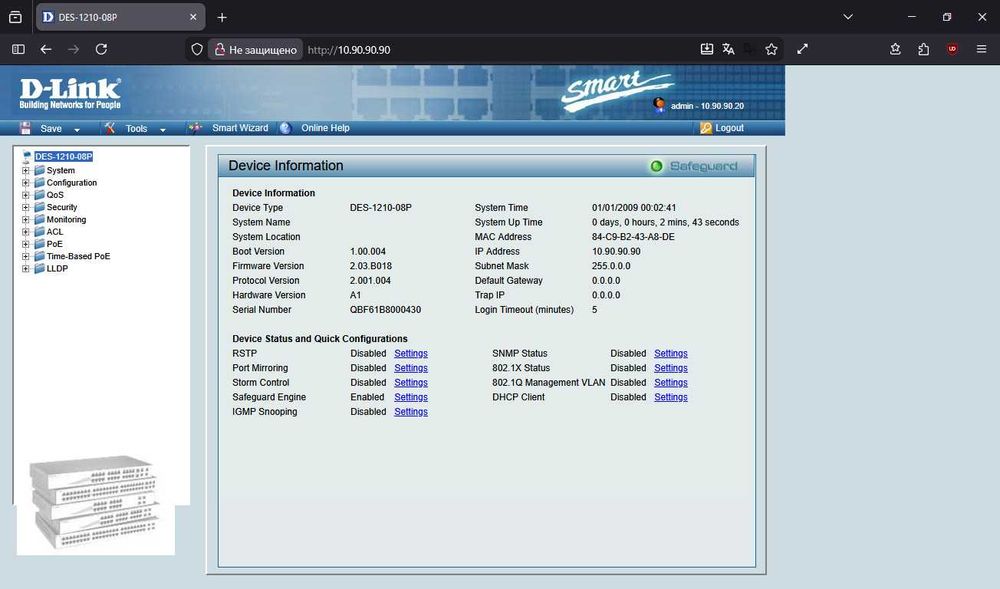Продам L2 POE коммутатор D-Link DES-1210-08P