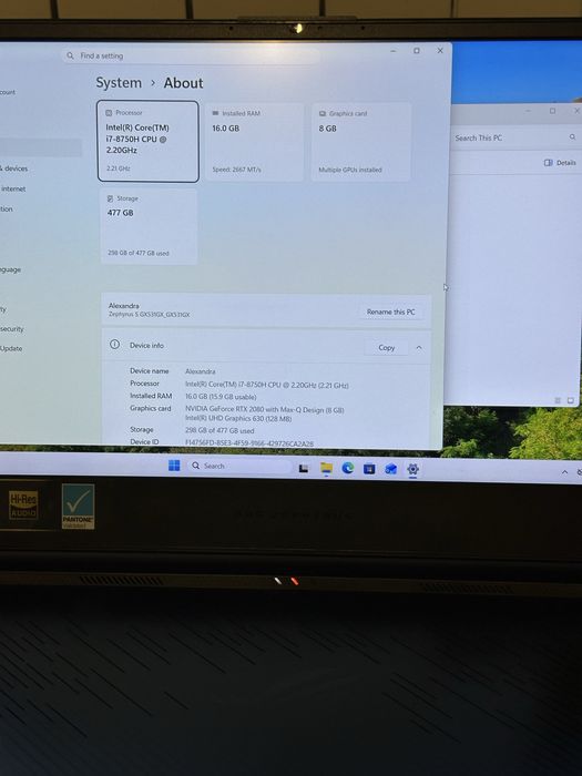 Laptop ASUS ROG Zephyrus S GX531GX – RTX 2080 8GB / i7-8750H / 16GB RAM / 144Hz Premium Gaming