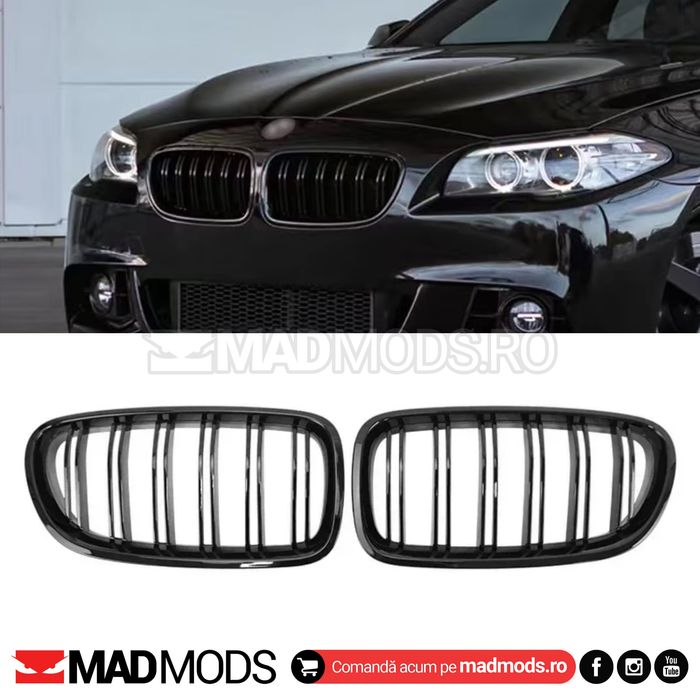 Set grile duble M BMW Seria 5 F10 F11 M5 2010-2017, Negru Lucios