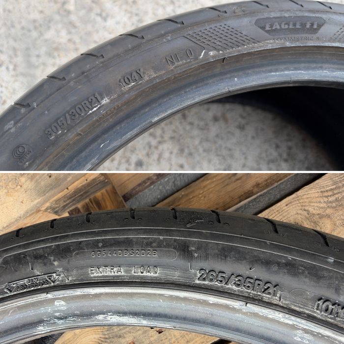 4бр. Летни Спорт-Пакет Гуми С Борд *ELECTRIC DRIVE* 265/35R/21 и 305/30R/21 -GOODYEAR- DOT:4323+2223- 5.9мм+4.4мм.