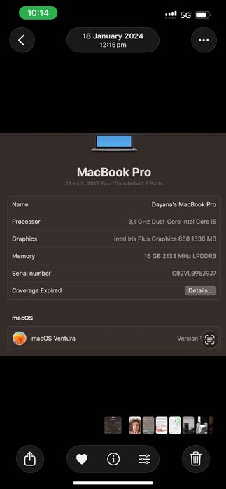 MacBook Pro 13” 2017 – 16GB RAM / 512GB SSD / i5.