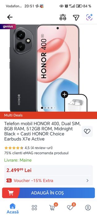 Vând telefon,, Honor 400 512 GB  5g 2400 lei