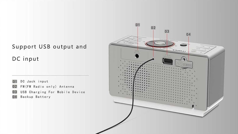 iTOMA Будилник с радио с Bluetooth високоговорител