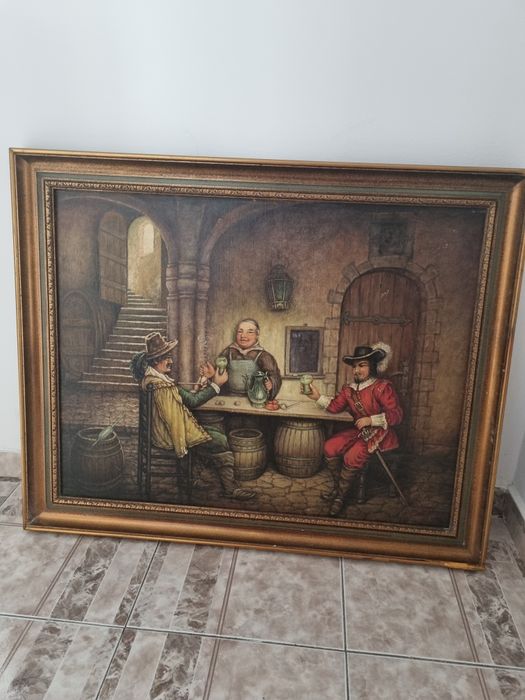 Tablou vechi ulei pe panza lipita pe carton