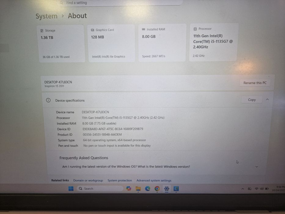 Dell 3511 i5 11th, 8gb ram SSD+HDD amanet Lazar Crangasi 40391