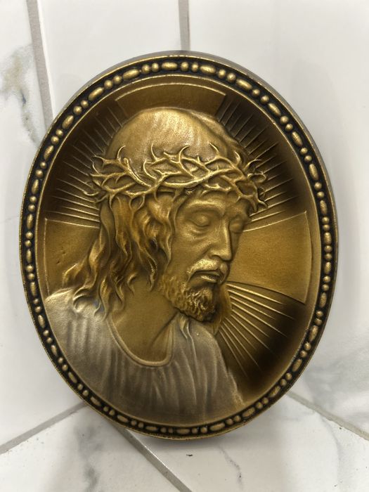 Исус метал пано икона религия релеф, 14 см/ 11 см