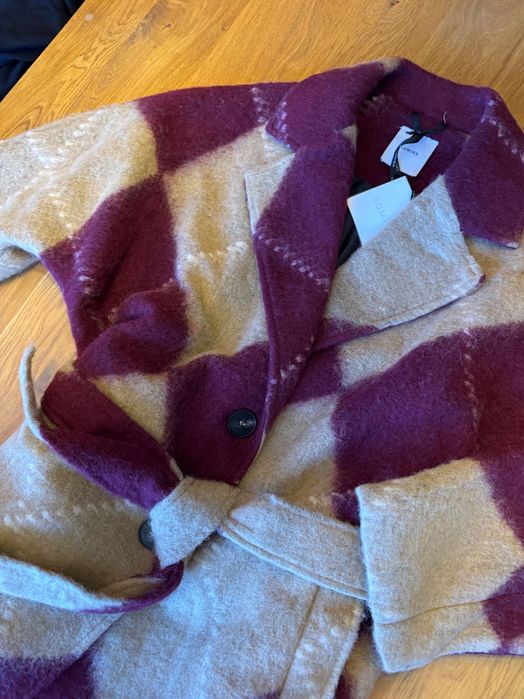 Италианско палто вълна бордо бургунди бежово Lumina