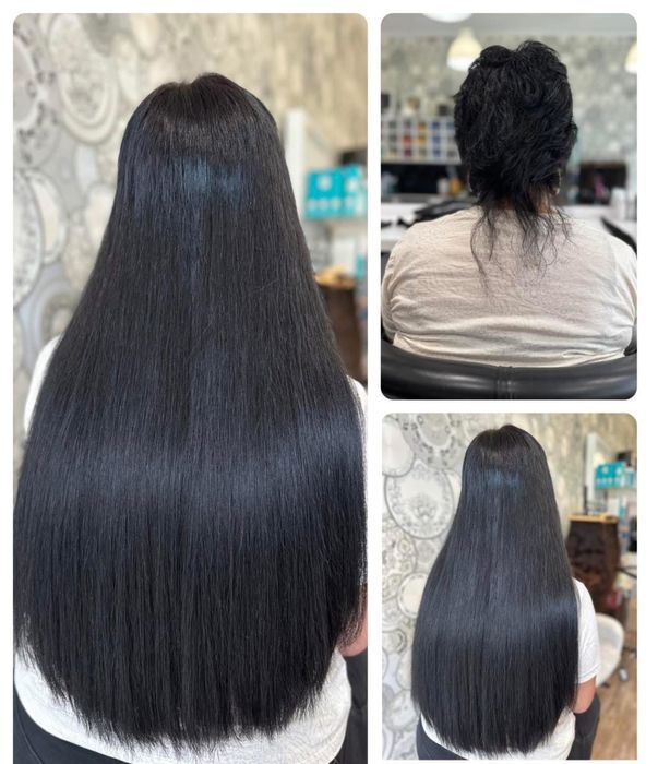 Естествена черна коса на кератинови кичури