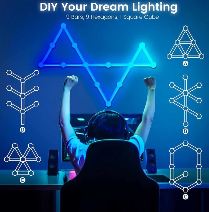Умни LED стенни осветителни тела за гейминг, RGBIC LED светлинни ленти 3D