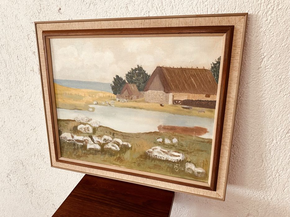 Оригинална шведска маслена картина – селски пейзаж, 1976 г