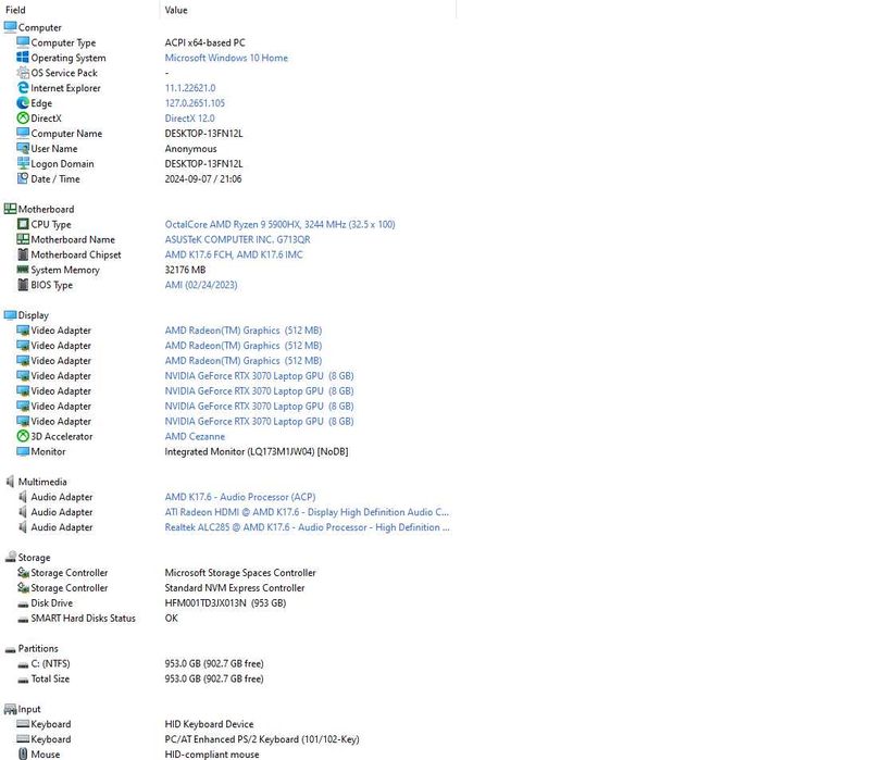 Лаптоп ASUS ROG Strix G17 G713QR, Ryzen 9, 32GB, RTX 3070 8GB, 1TB SSD