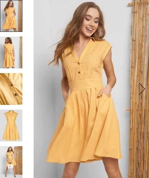 Жълта ленена рокля Orsay 34-36