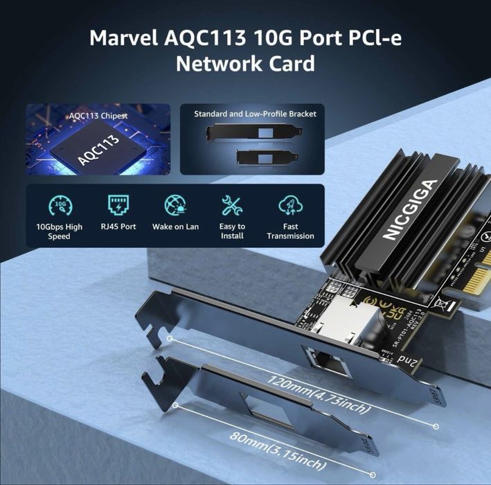 Placa retea adaptor PCIe 10G,controler Marvell AQC113,adaptor Ethernet NICGIGA RJ45 suport WOL,NIC port RJ45 10Gbe, Windows 10/11/Server/Linux