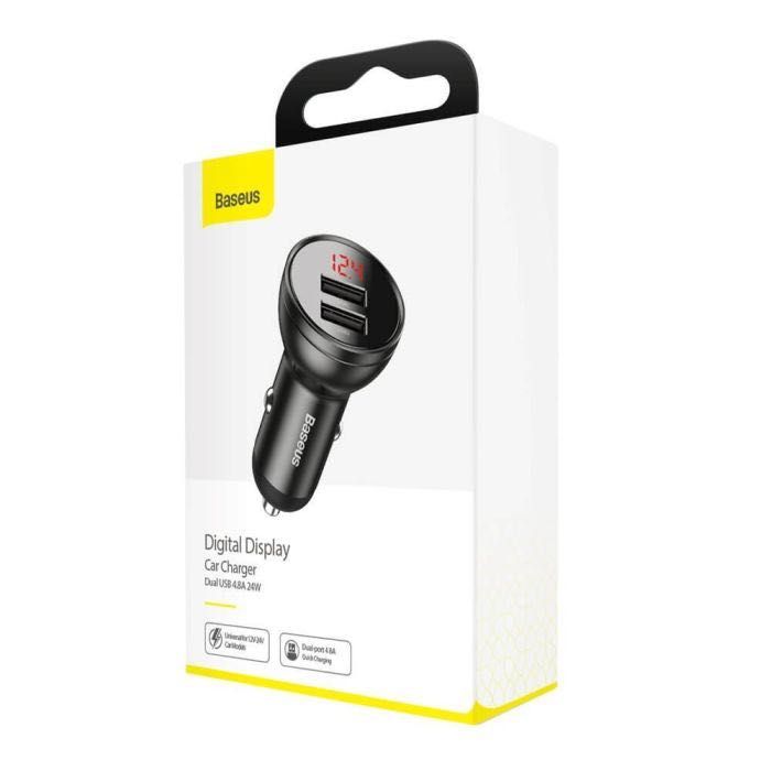 Baseus Автомобилно Зарядно 24W с Дигитален Дисплей и 2 USB Порта