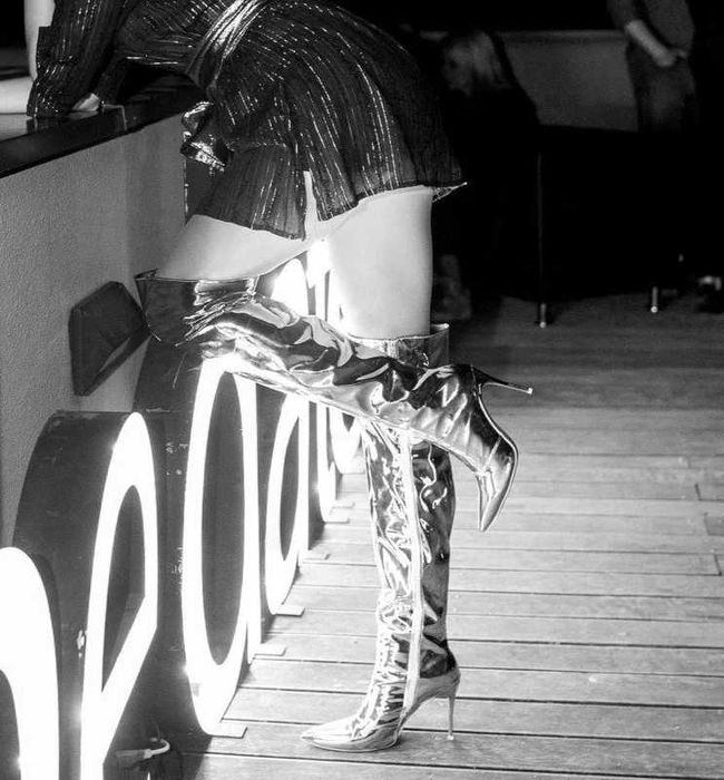 Cizme peste genunchi, extra lungi argintii