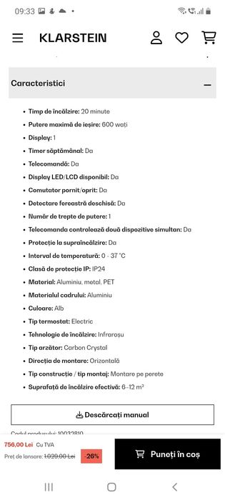 Panou radiant cu infraroșu Alb Klarstein