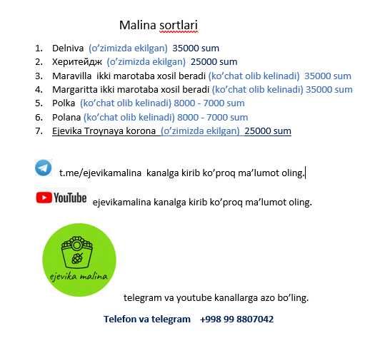 Malina navlari Maravilla,Margaritta,Delniva,Enrosadira,Polka,Polana