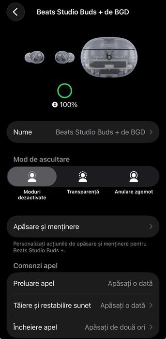 Casti Beats Studio Buds+, True Wireless, Bluetooth, Noise Cancelling, Transparent