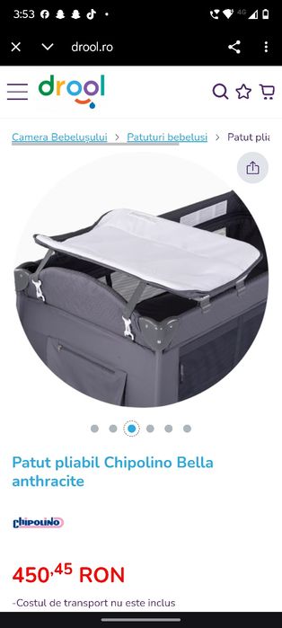 Vând pătuț pliabil Chipolino Bella – Anthracite (negru)