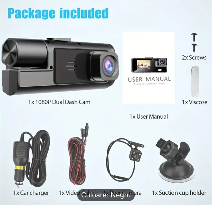 Camera de bord HD cu 3 camere + card 32 GB