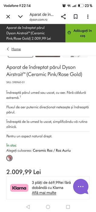 Vand aparat de indreptat  cu aer cald, dyson