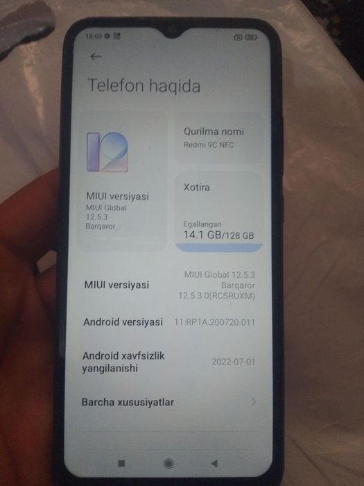 Redmi 9C NFC holati yaxshi
