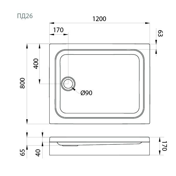 Душевой поддон 80*120 см