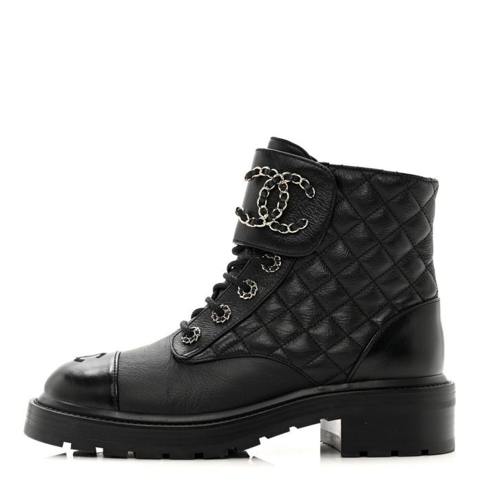 Chanel lace up black boots