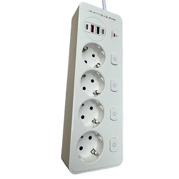 Удължител, защита от пренапрежение, 4 гнезда, 2 USB, 3250W, 2 м