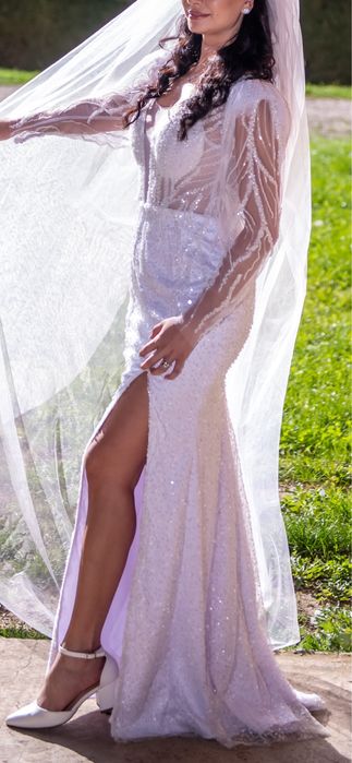 Rochie mireasa sirena cu trena lunga detasabila