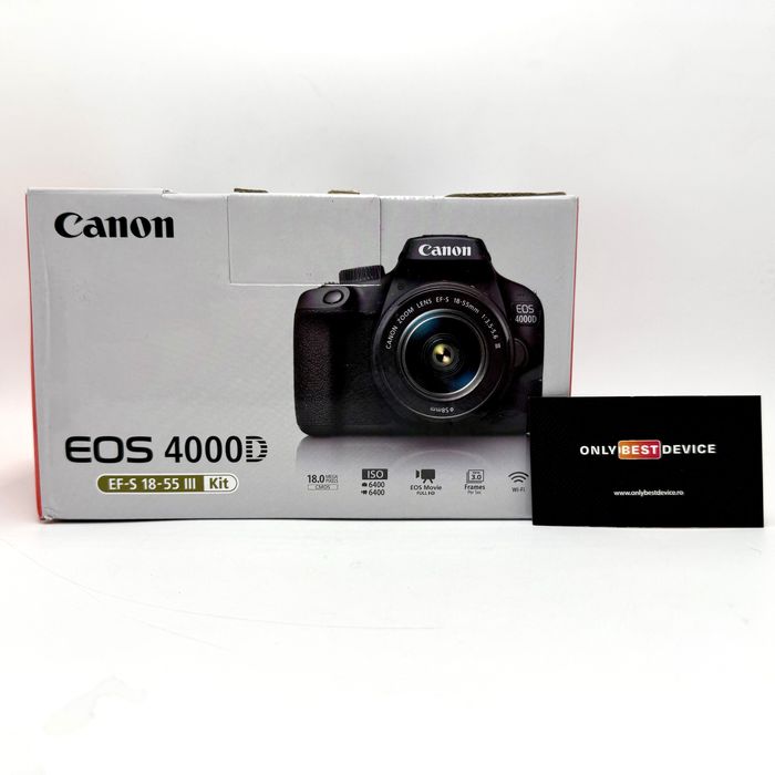 Aparat foto DSLR Canon EOS 4000D + Obiectiv EF-S 18-55mm F/3.5-5.6 III Negru