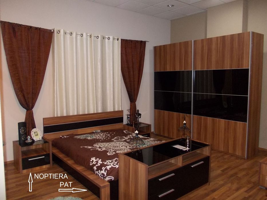 Pat + saltea + noptiera Staer Riga nuc aida