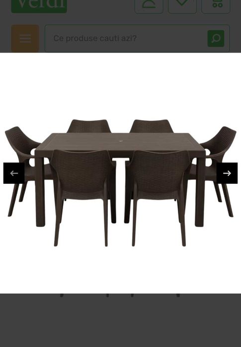 Masa si 6 scaune, plastic cu model impletitura ratan si lemn, maro