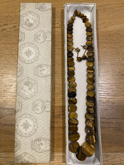 Set vintage colier si cercei margele ochi de tigru