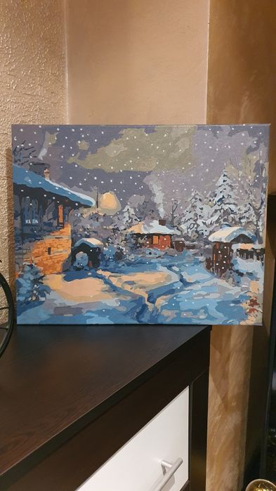 Картина - Снежна приказка рисувана по номера