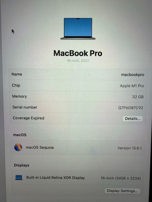 MacBook Pro 16" Space Gray M1 Pro 32GB RAM 1TB SSD