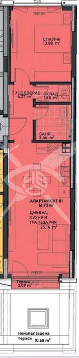 Двустаен апартамент в центъра на град София № сграда 1396 ап. 39783