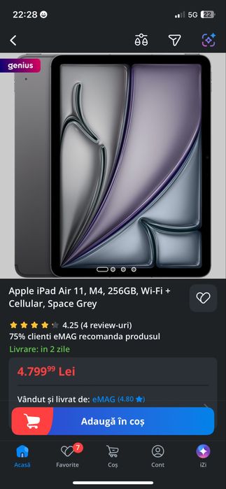 iPad Air (M4) Wi-fi + celular, NOUA si SIGILATA!