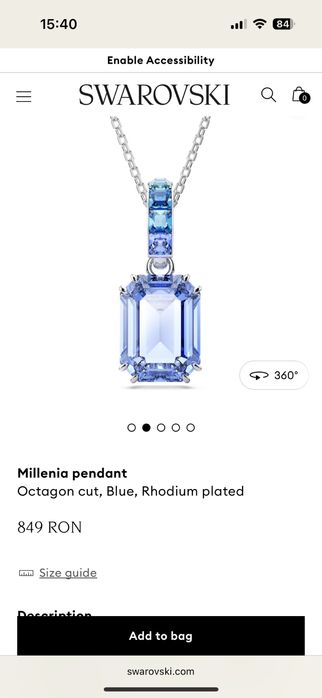 Pandantiv Millenia Swarovski octogonal, albastru, placat cu rodiu