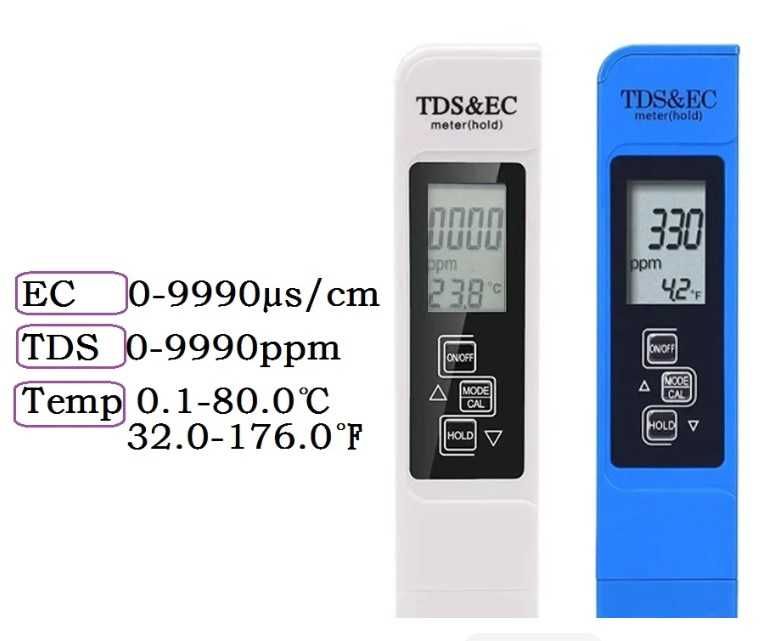 Тестер за качество на питейната вода TDS EC Meter 0-9990 с Термометър